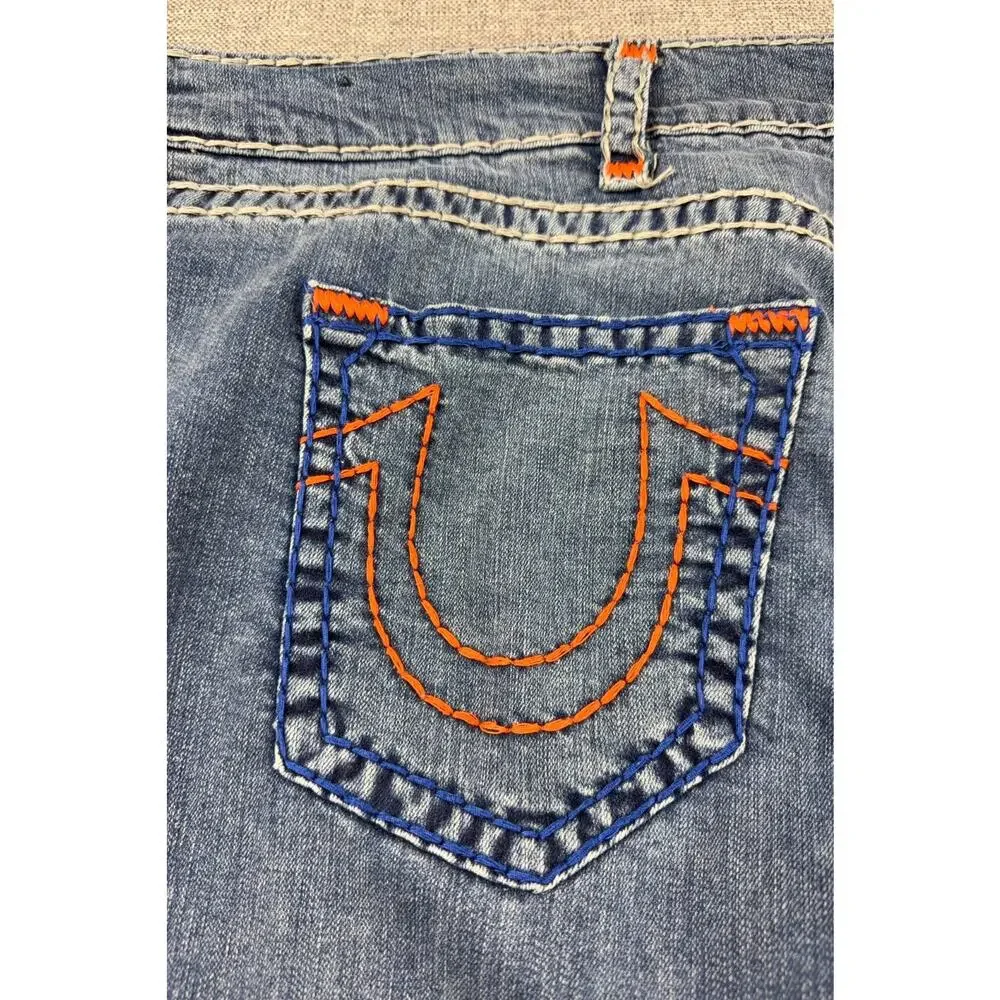 True Religion Rocco Relaxed Skinny Jeans Mens 44 Blue Orange Contrast Stitch
